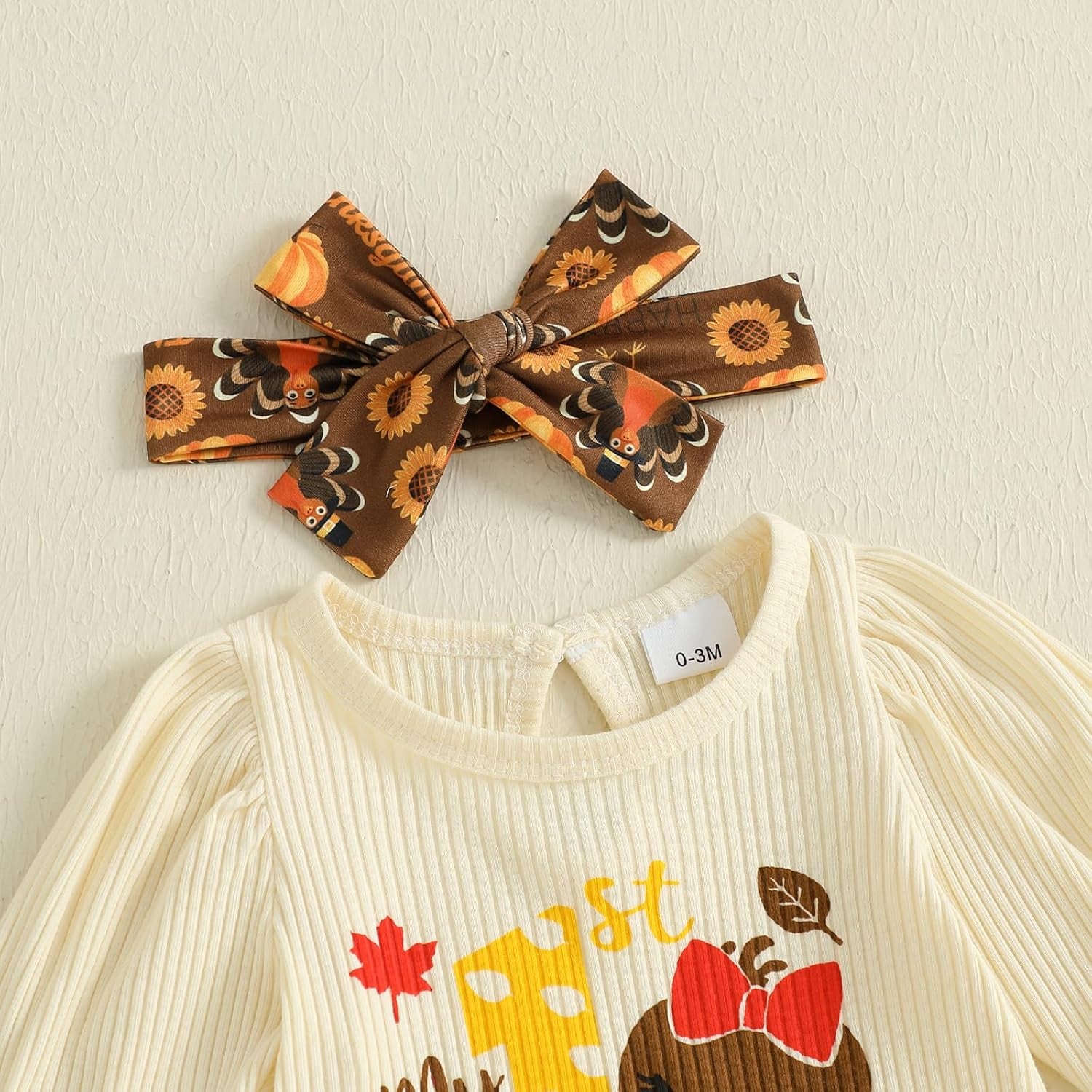 Thanksgiving Baby Girl Outfit My First/1St Little Turkey Romper Onesie Bell Bottoms Pants Fall Winter Clothes
