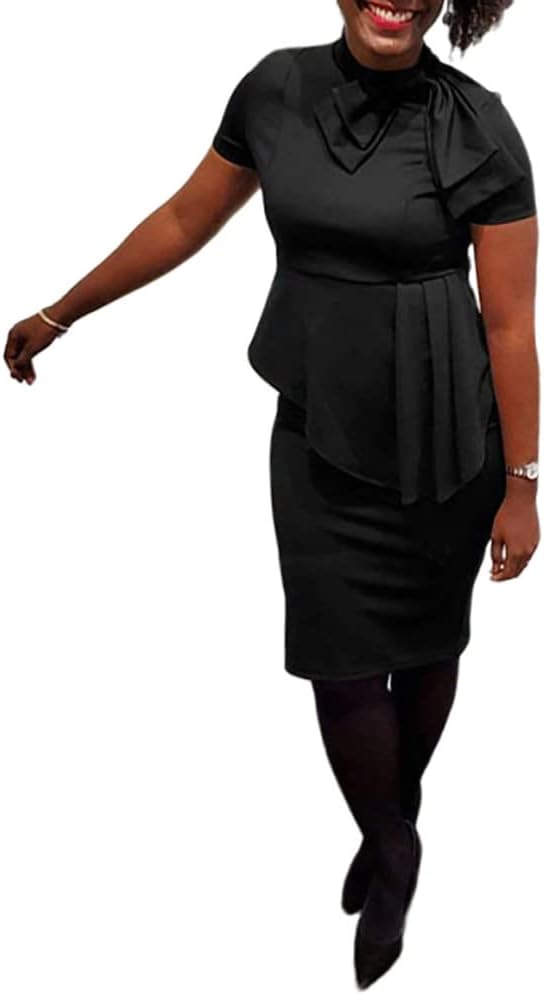 Women'S Fashion Peplum Bodycon Dresses Short Sleeve Bow Club Ruffle Pencil Party Dress