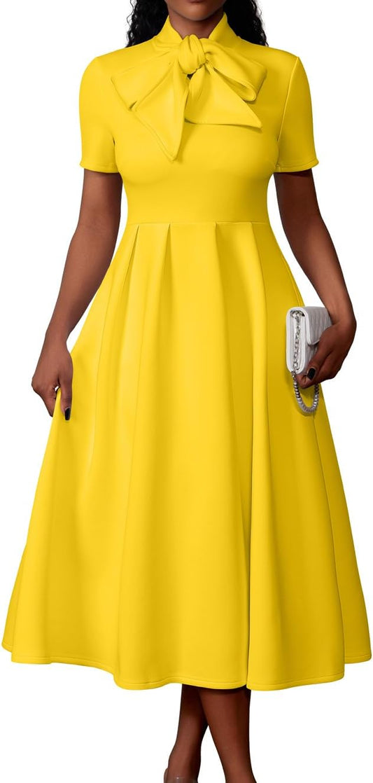 Women'S Elegant Casual Short Sleeve Work Party A-Line Dress with Pockets