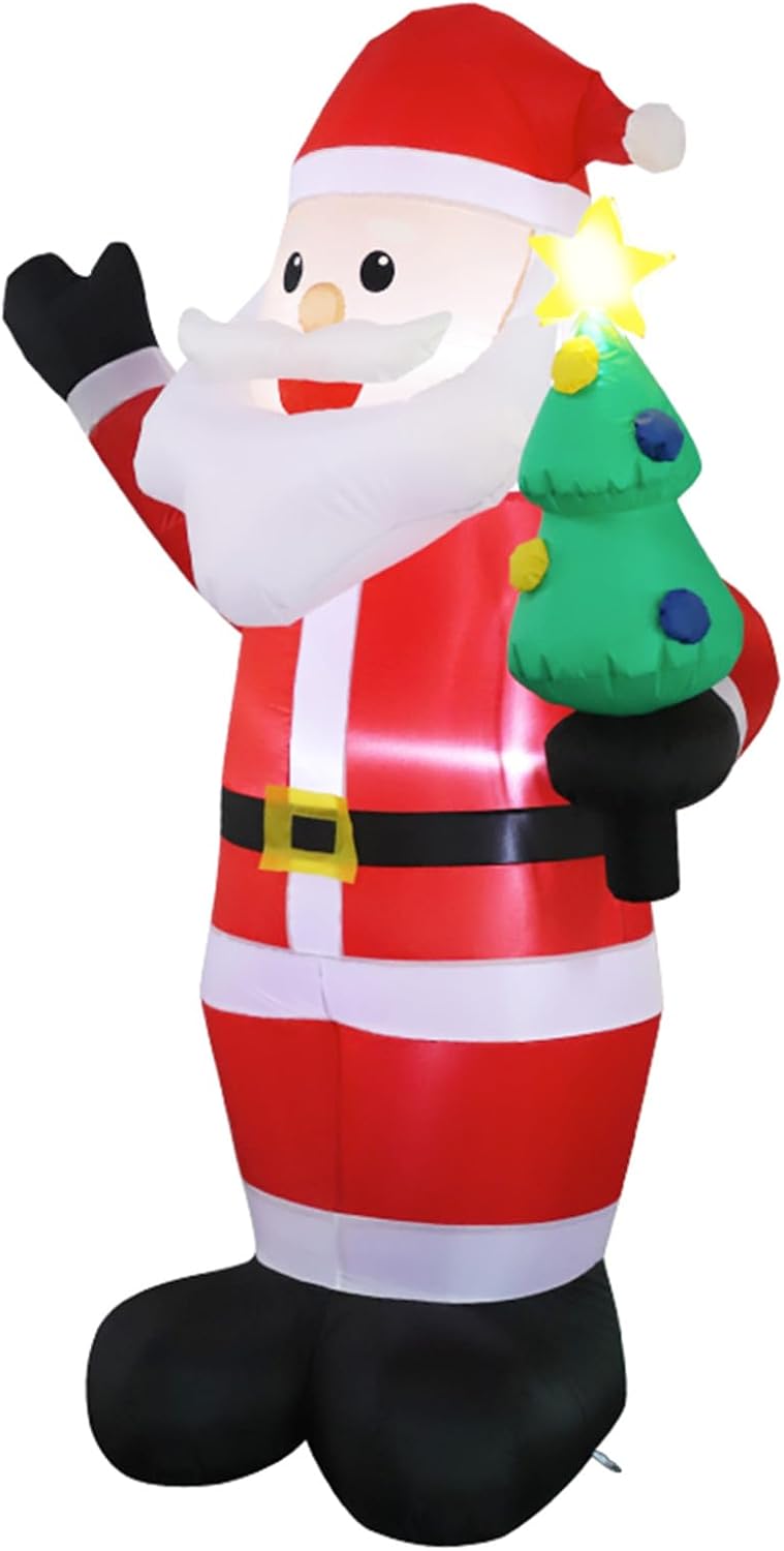 Delight Your Holidays with 3 FT Christmas Inflatables – Cheerful Hanging Santa Claus with Gift Bag and Bright LED Lights for Festive Indoor and Outdoor Charm