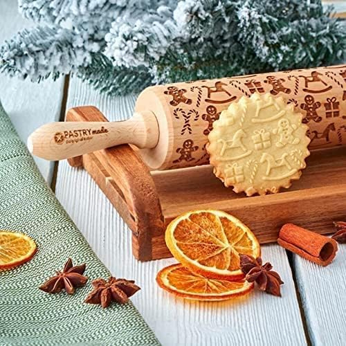 Festive Gingerbread Man Wooden Rolling Pin: Create Beautiful Embossed Cookies and Pastries for the Holidays