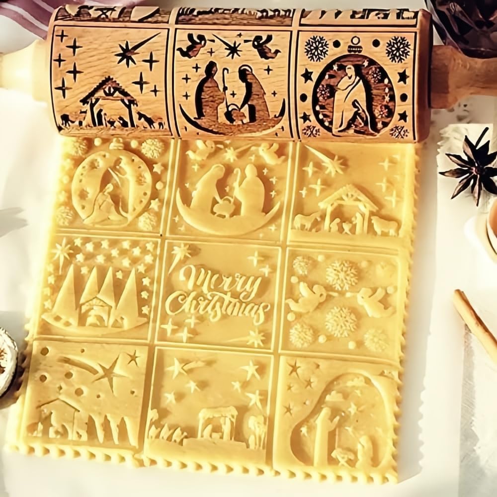 Festive Gingerbread Man Wooden Rolling Pin: Create Beautiful Embossed Cookies and Pastries for the Holidays