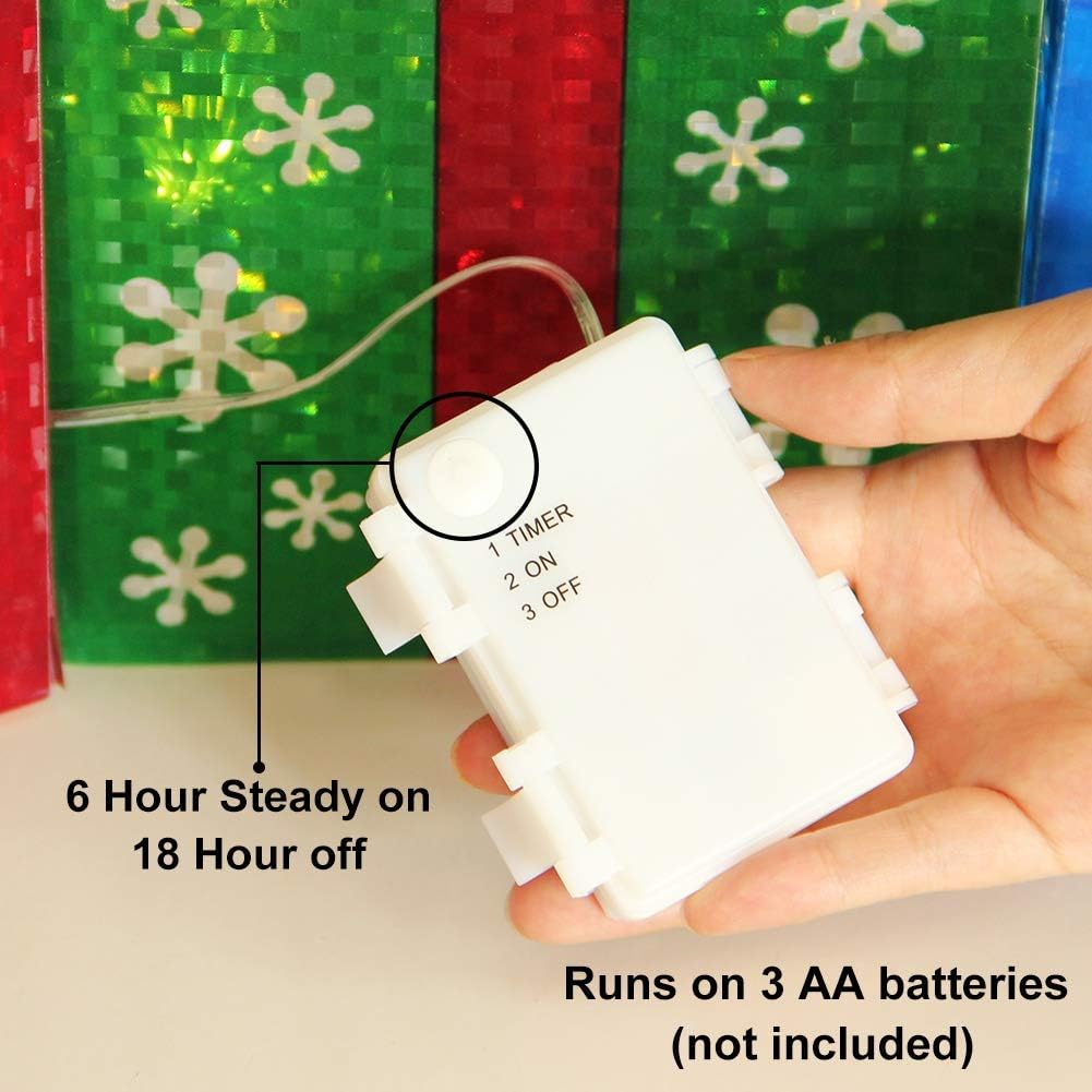 Festive Set of 3 Illuminated Christmas Gift Boxes - Red, Green & Blue Holiday Decor