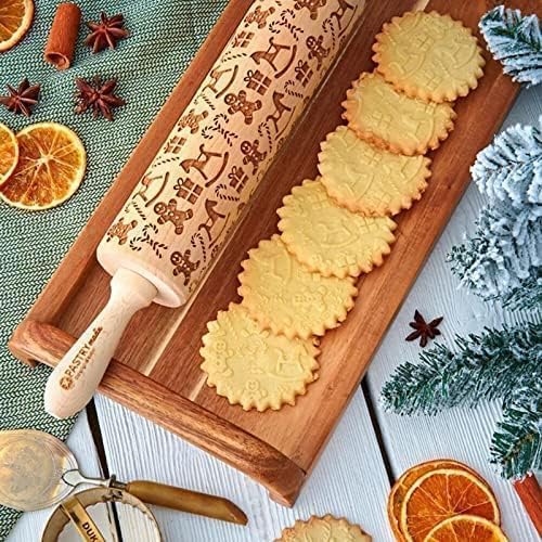 Festive Gingerbread Man Wooden Rolling Pin: Create Beautiful Embossed Cookies and Pastries for the Holidays