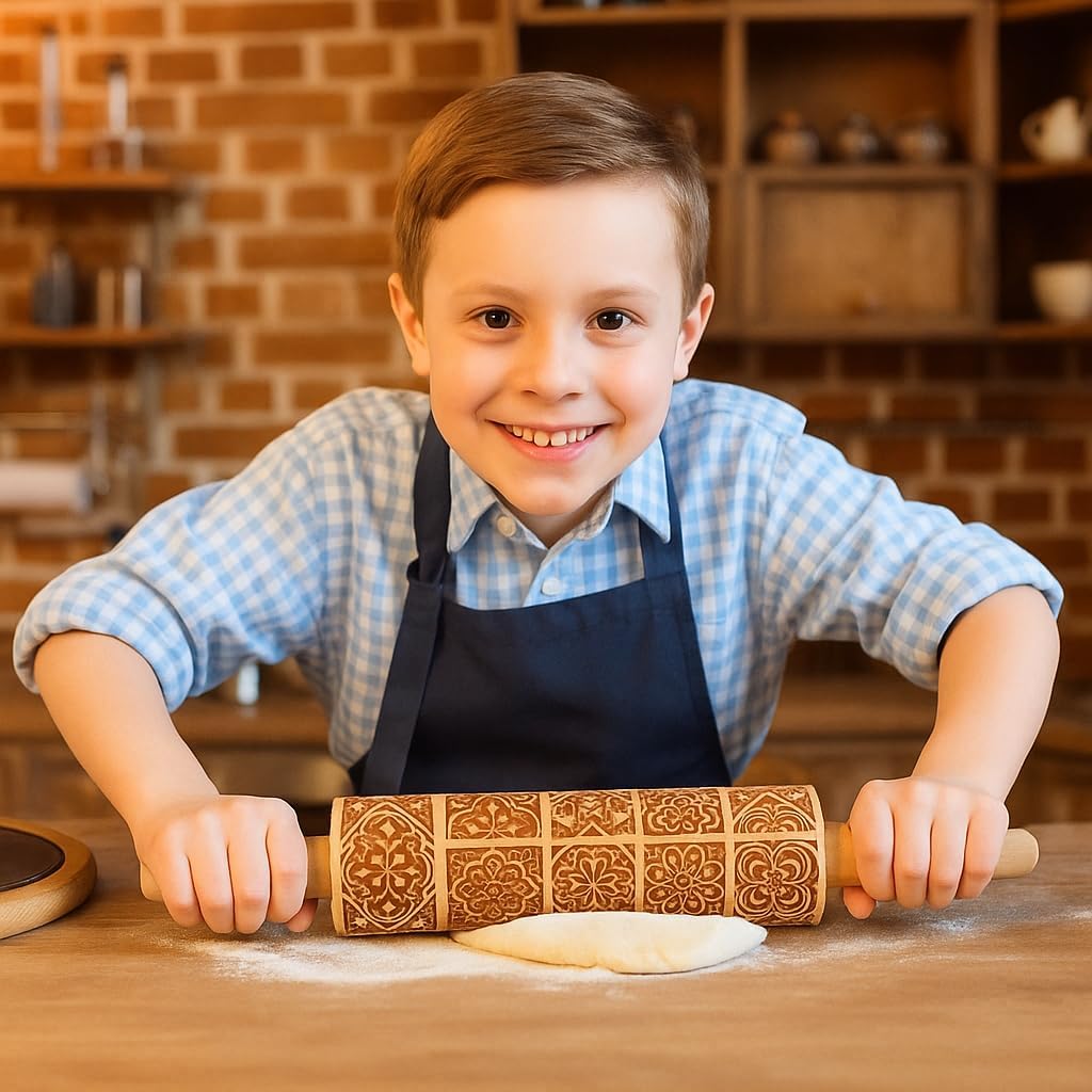 Festive Gingerbread Man Wooden Rolling Pin: Create Beautiful Embossed Cookies and Pastries for the Holidays