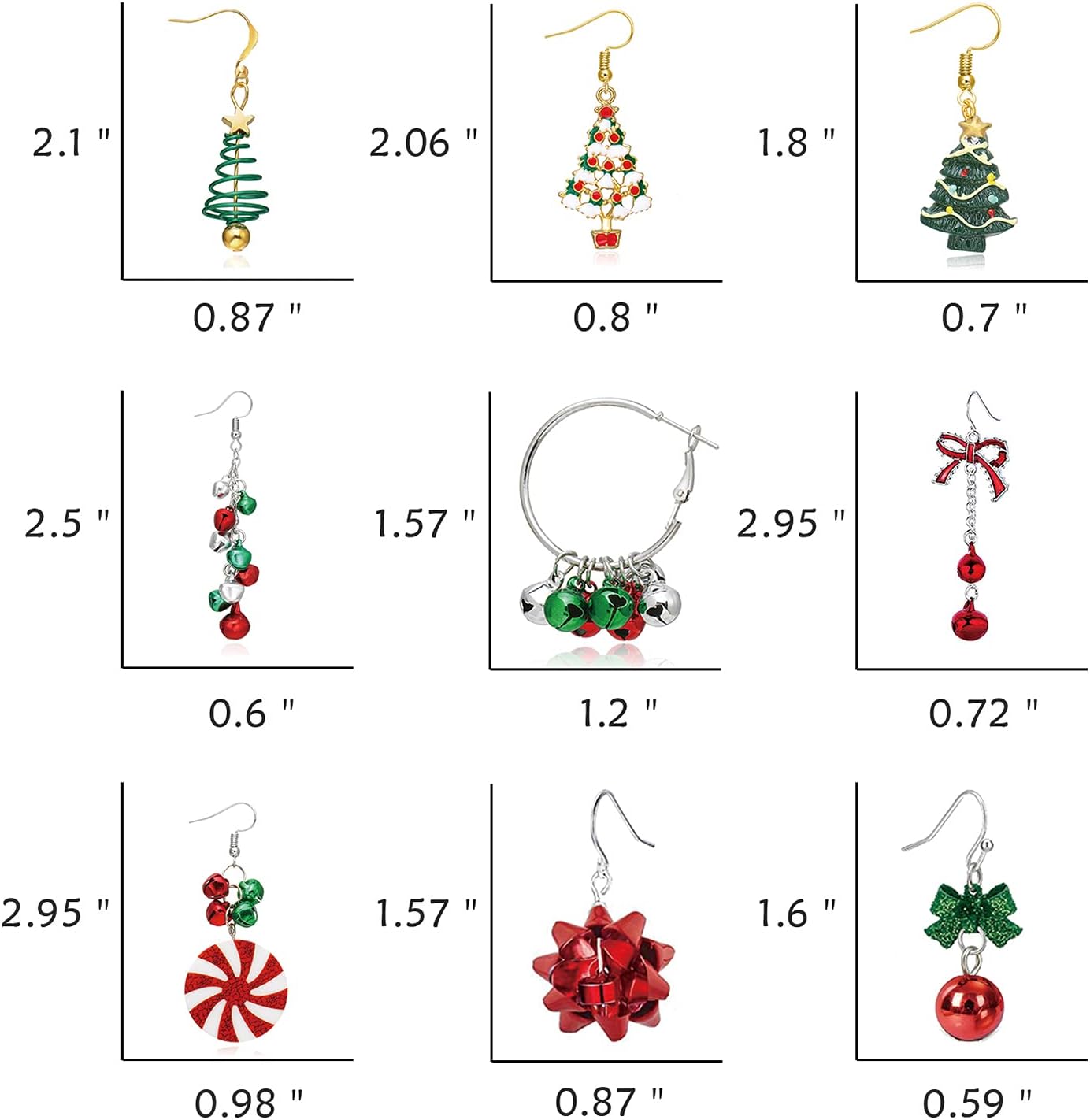 Charming Christmas Earrings Set for Women - Delightful Stocking Stuffers with Festive Bow, Bell, Tree, and Snowflake Dangles for Your Holiday Jewelry Collection!