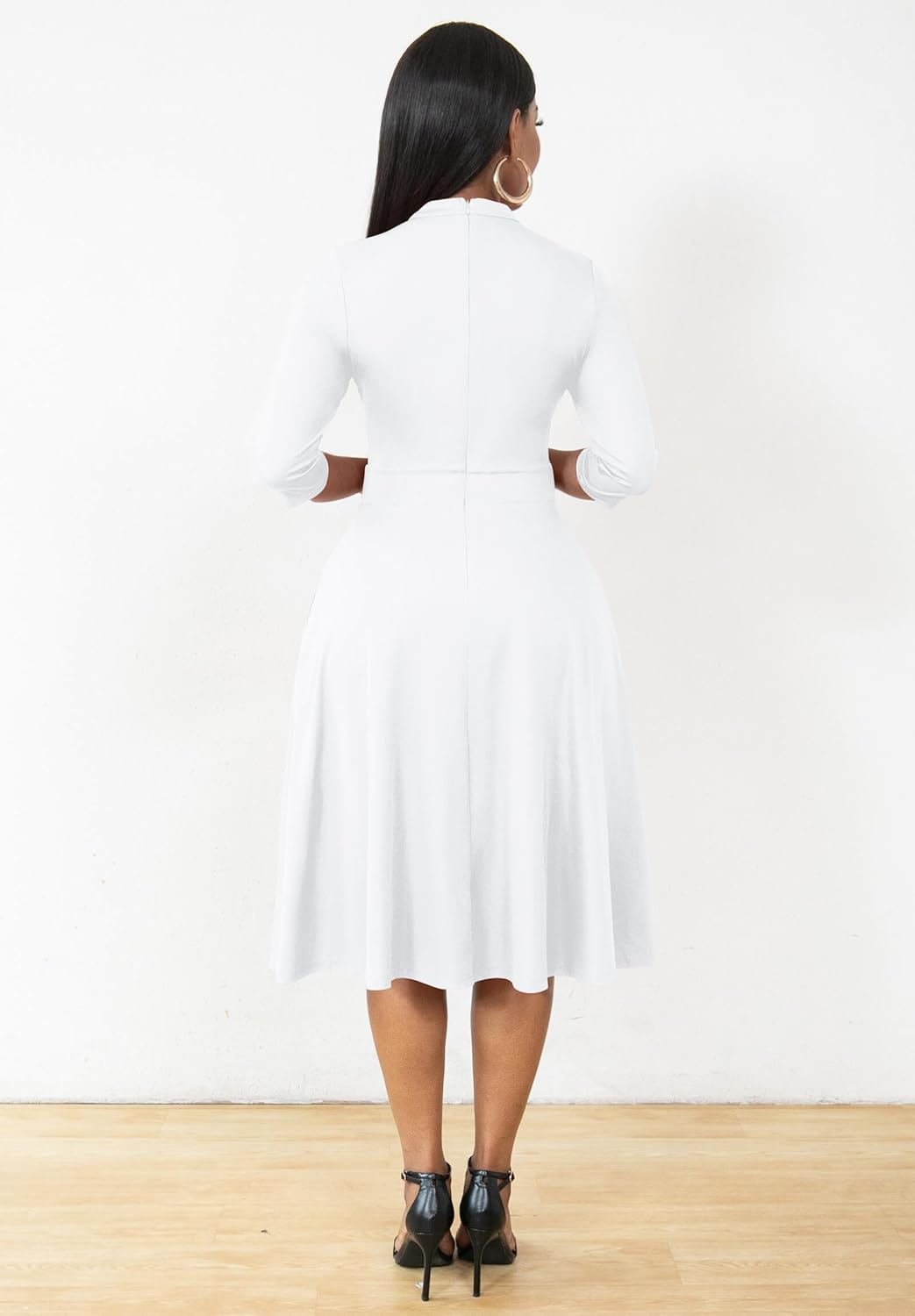 Church Dresses for Women, Casual 3/4 Sleeve A-Line Fit and Flare Dresses V Neck