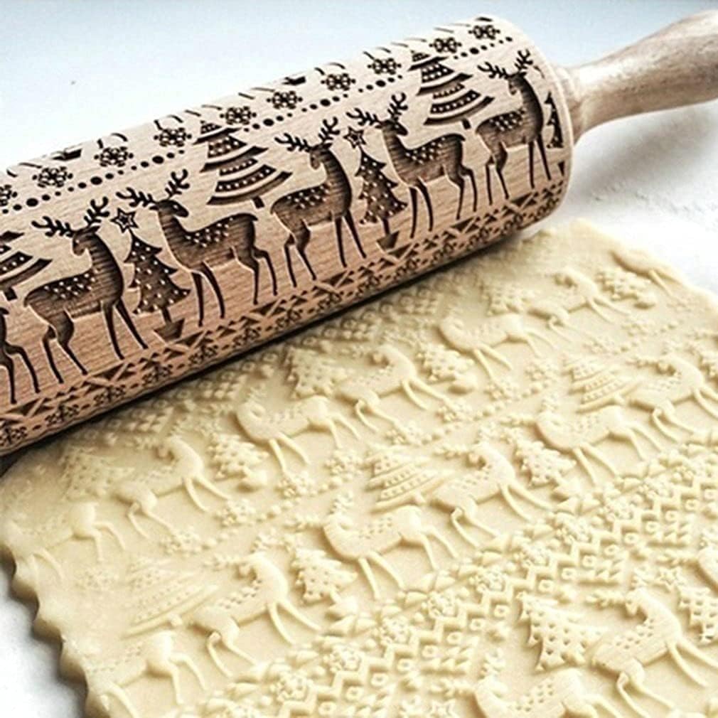 Festive Gingerbread Man Wooden Rolling Pin: Create Beautiful Embossed Cookies and Pastries for the Holidays