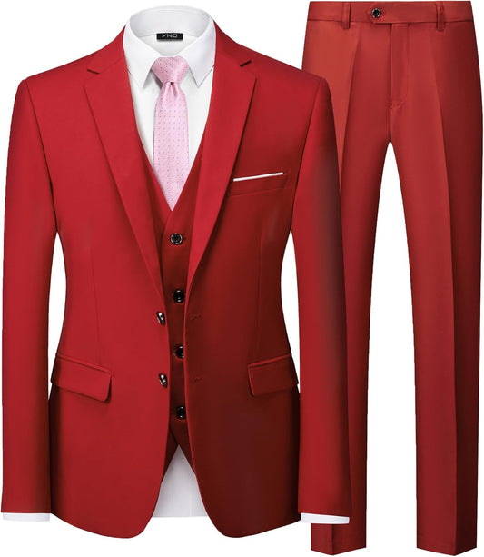 Men'S 3 Piece Suit Set with Tie, 2 Button Slim Fit Solid Blazer Jacket Vest Pants, Business Wedding Party Suits for Men