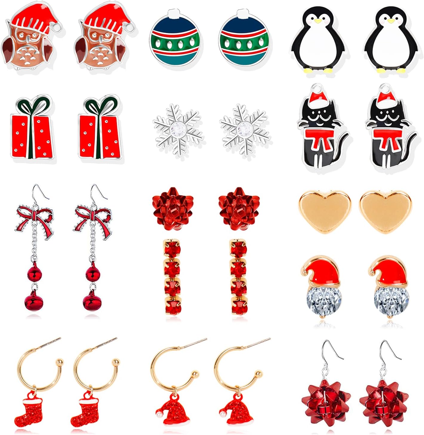Charming Christmas Earrings Set for Women - Delightful Stocking Stuffers with Festive Bow, Bell, Tree, and Snowflake Dangles for Your Holiday Jewelry Collection!