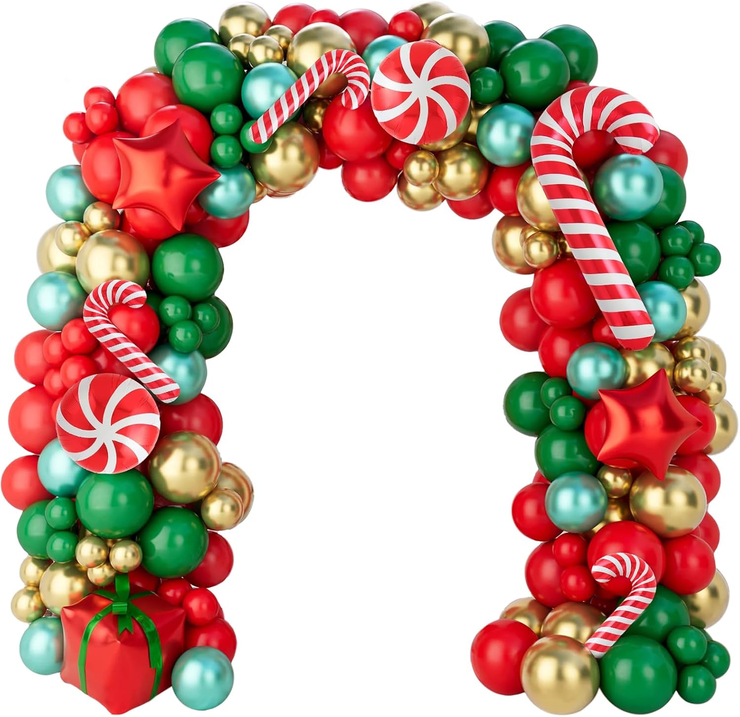Ultimate Christmas Balloon Arch Kit - Festive 150-Piece Red, Green & Gold Garland with Candy Cane & Star Balloons for Unforgettable Holiday Celebrations!