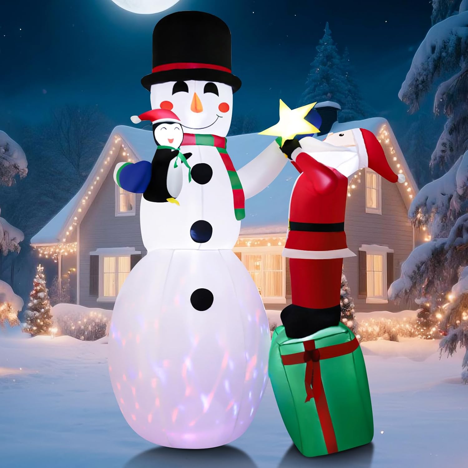Delight Your Holidays with 3 FT Christmas Inflatables – Cheerful Hanging Santa Claus with Gift Bag and Bright LED Lights for Festive Indoor and Outdoor Charm