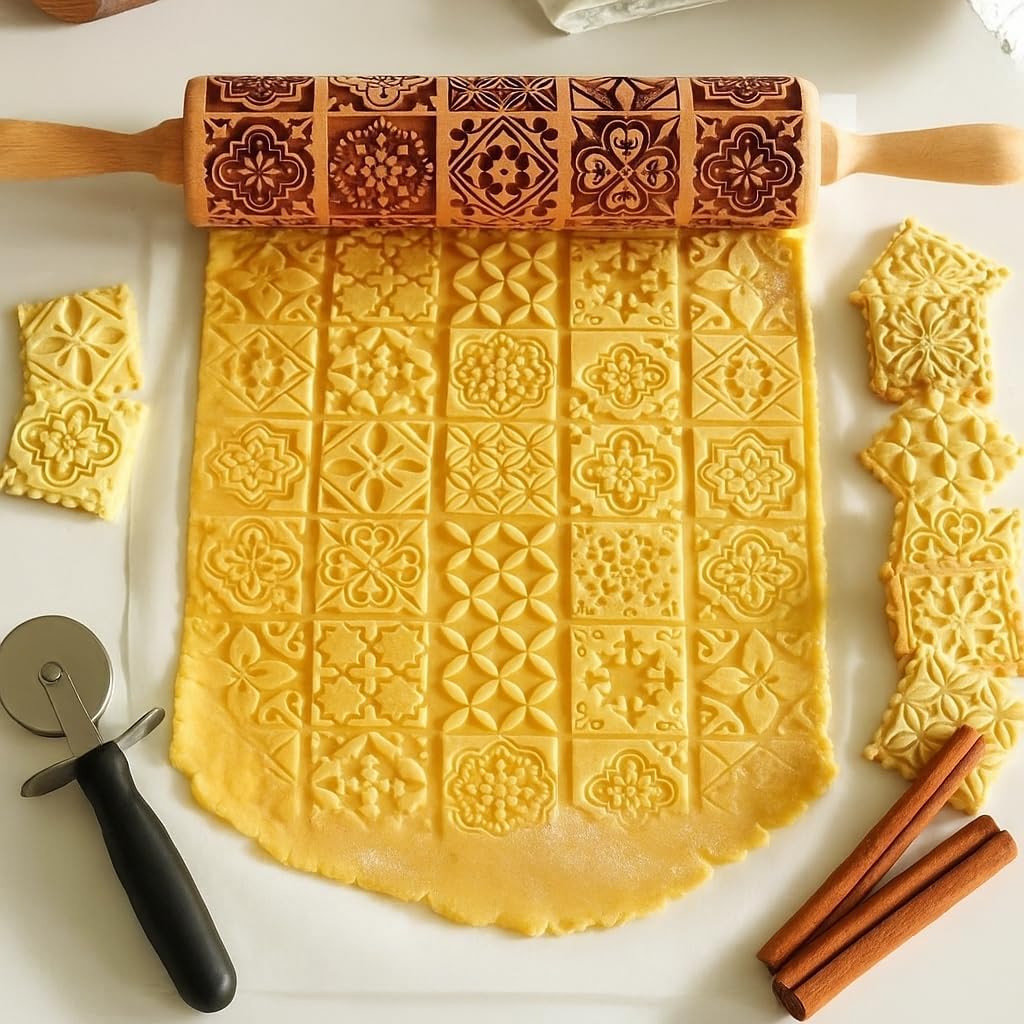 Festive Gingerbread Man Wooden Rolling Pin: Create Beautiful Embossed Cookies and Pastries for the Holidays