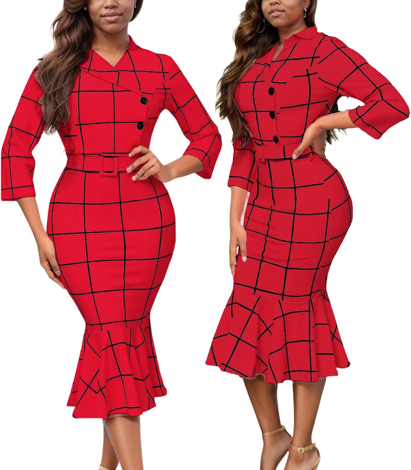Women'S Church Dress Formal Long Sleeve Vintage Ruffle Wrap Work Midi Pencil Dresses