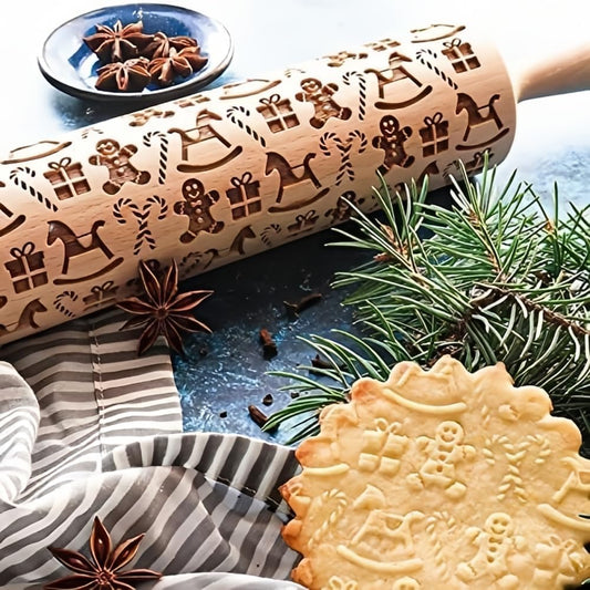 Festive Gingerbread Man Wooden Rolling Pin: Create Beautiful Embossed Cookies and Pastries for the Holidays