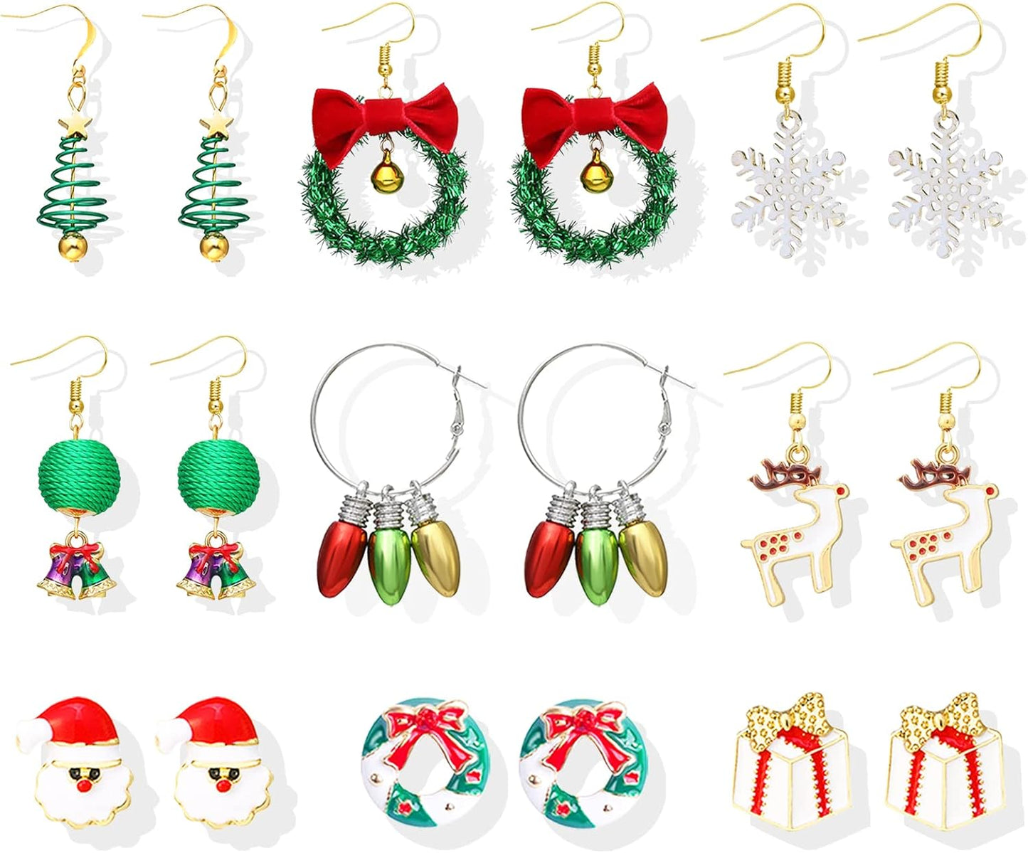 Charming Christmas Earrings Set for Women - Delightful Stocking Stuffers with Festive Bow, Bell, Tree, and Snowflake Dangles for Your Holiday Jewelry Collection!