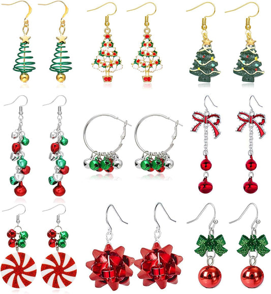 Charming Christmas Earrings Set for Women - Delightful Stocking Stuffers with Festive Bow, Bell, Tree, and Snowflake Dangles for Your Holiday Jewelry Collection!
