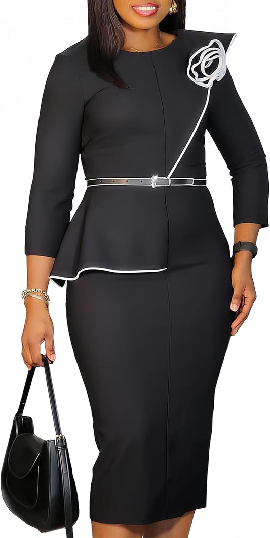Wear to Work Dress for Women Business Casual Bodycon Midi Dress Elegance Church Outfits