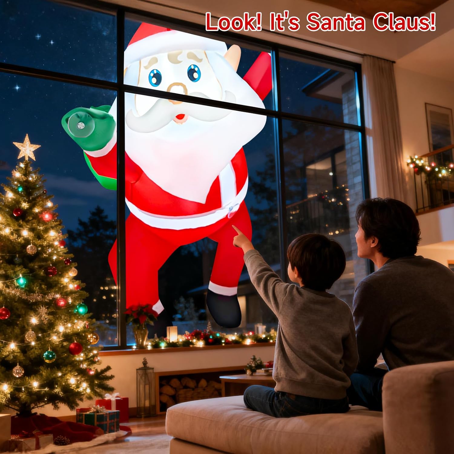 Delight Your Holidays with 3 FT Christmas Inflatables – Cheerful Hanging Santa Claus with Gift Bag and Bright LED Lights for Festive Indoor and Outdoor Charm