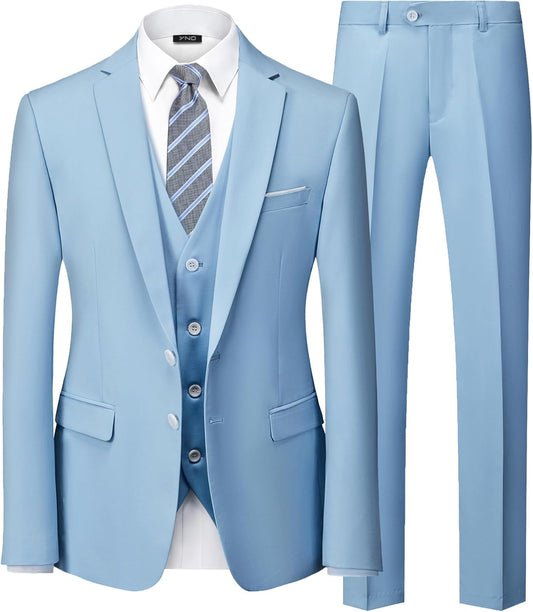 Men'S 3 Piece Suit Set with Tie, 2 Button Slim Fit Solid Blazer Jacket Vest Pants, Business Wedding Party Suits for Men