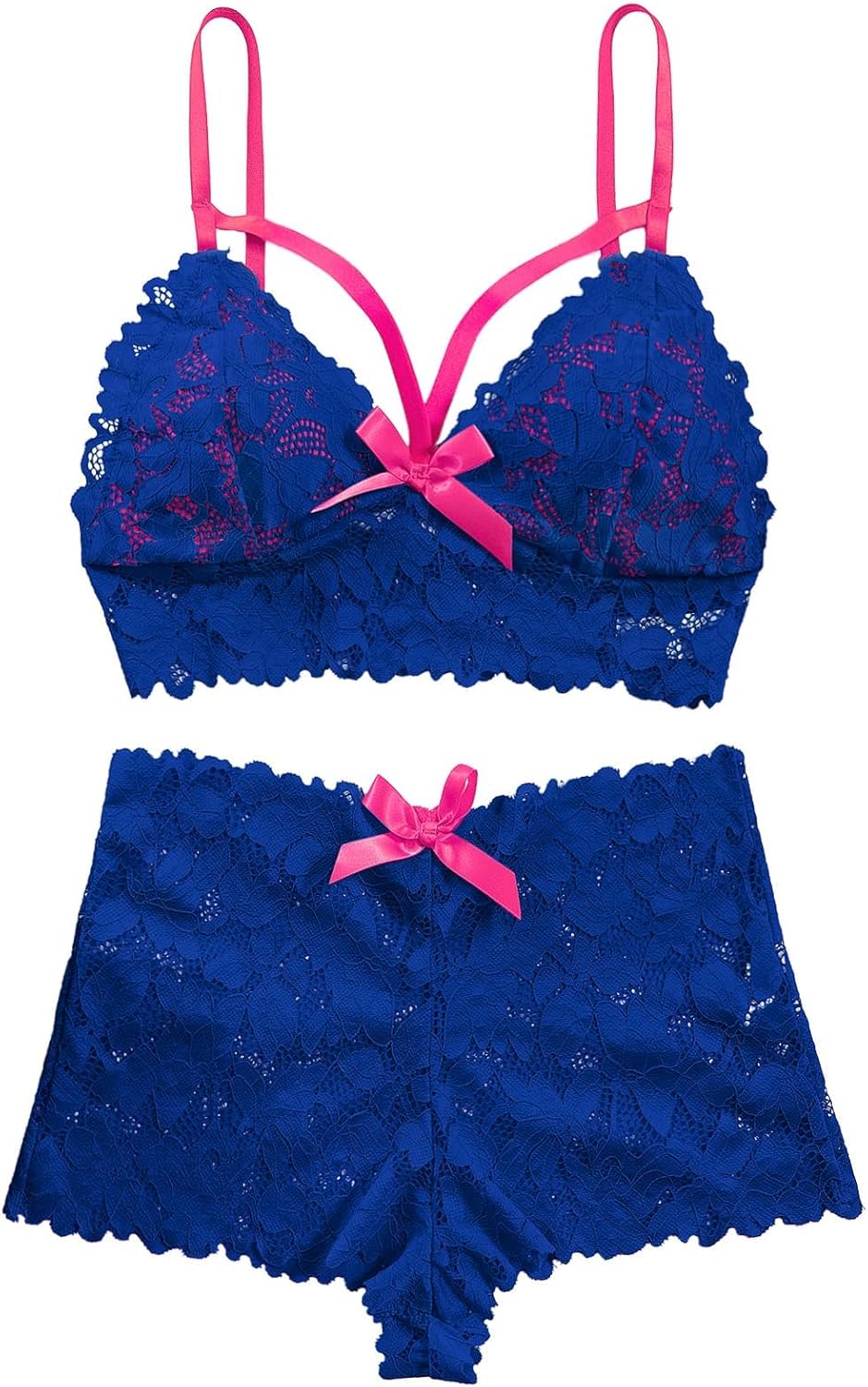 Sexy Strappy High Waist Floral Lace Pajamas Lingerie Set Outfits