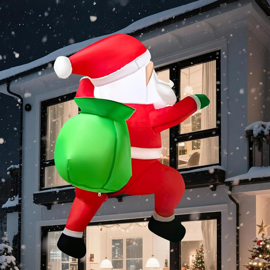 Delight Your Holidays with 3 FT Christmas Inflatables – Cheerful Hanging Santa Claus with Gift Bag and Bright LED Lights for Festive Indoor and Outdoor Charm