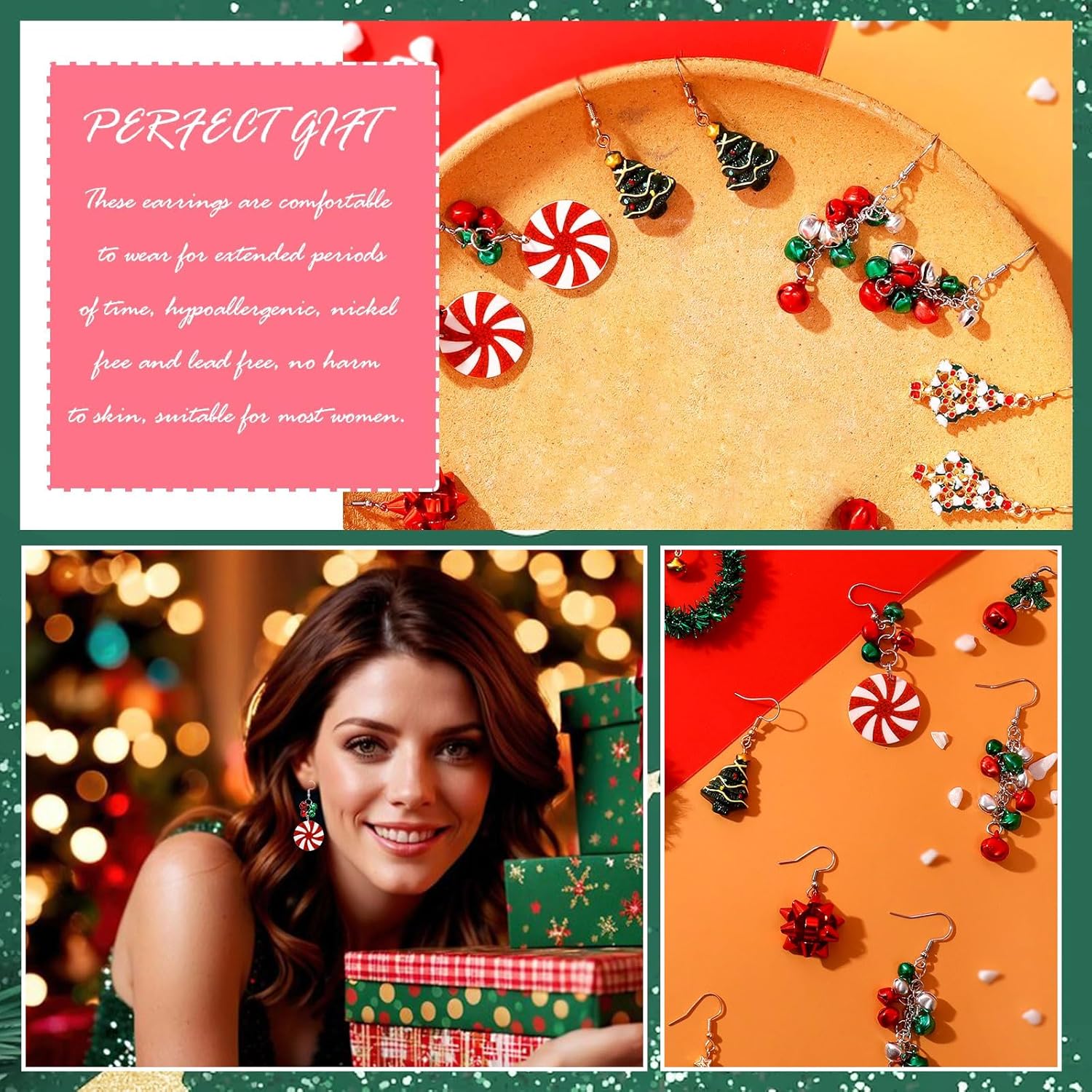 Charming Christmas Earrings Set for Women - Delightful Stocking Stuffers with Festive Bow, Bell, Tree, and Snowflake Dangles for Your Holiday Jewelry Collection!