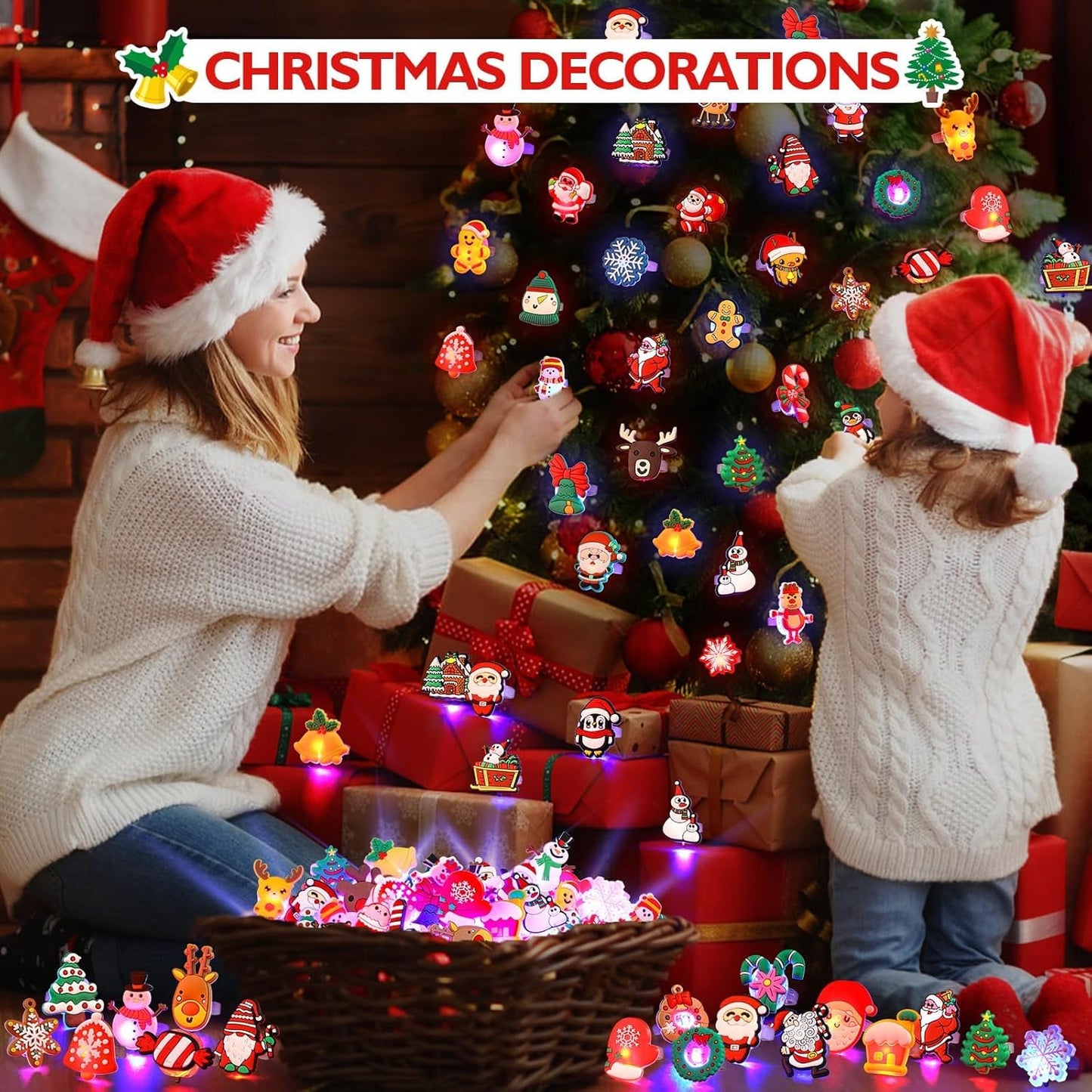 Christmas Stocking Stuffers for Kids - 50 Pcs LED Light Up Rings Party Favors That Glow in the Dark - Perfect Goodie Bag Fillers for Christmas Celebrations