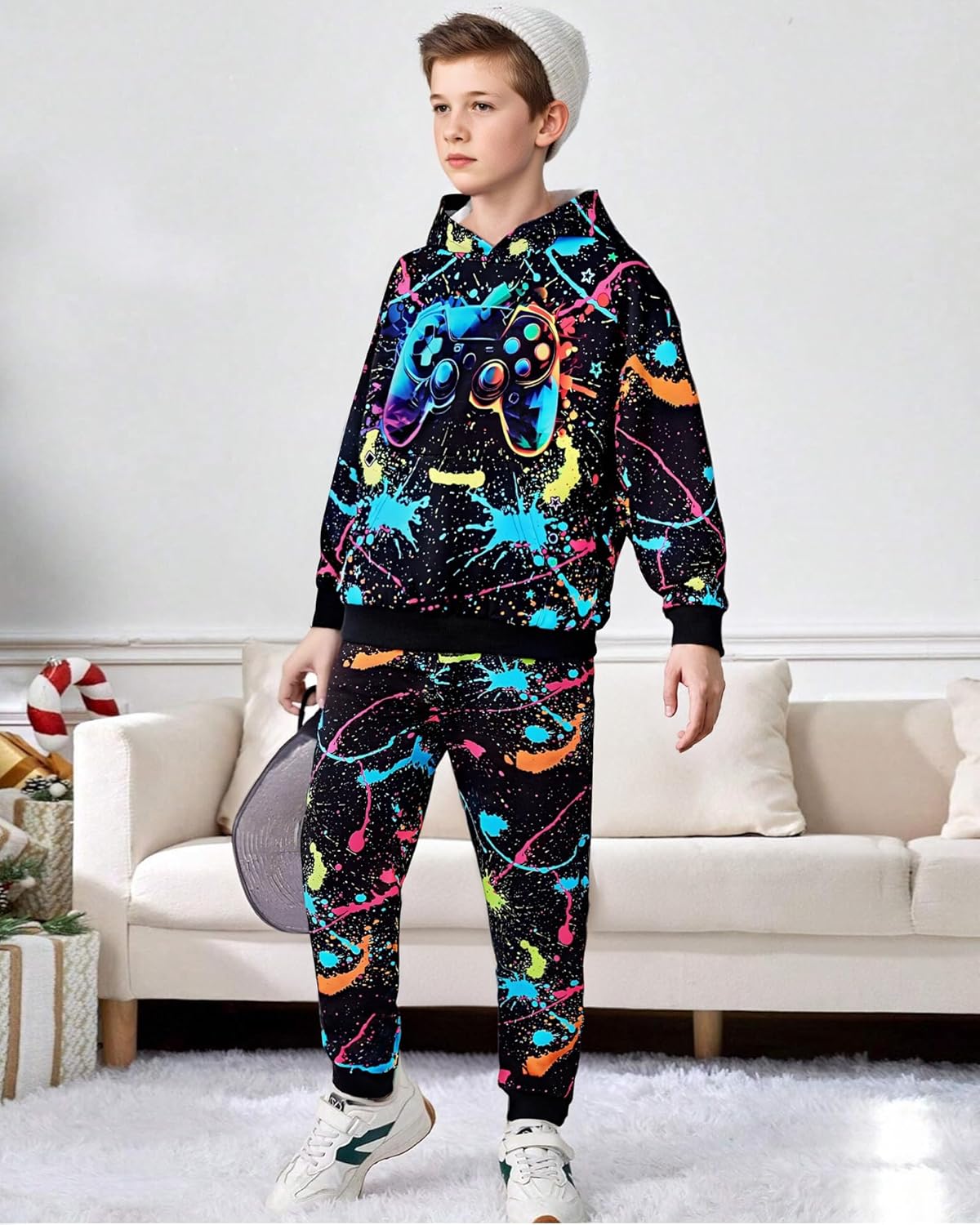 Boy 2 Pcs Clothes Cool 3D Printing Long Sleeve Hoodie & Sweatpants Outfit for 5-12 Years