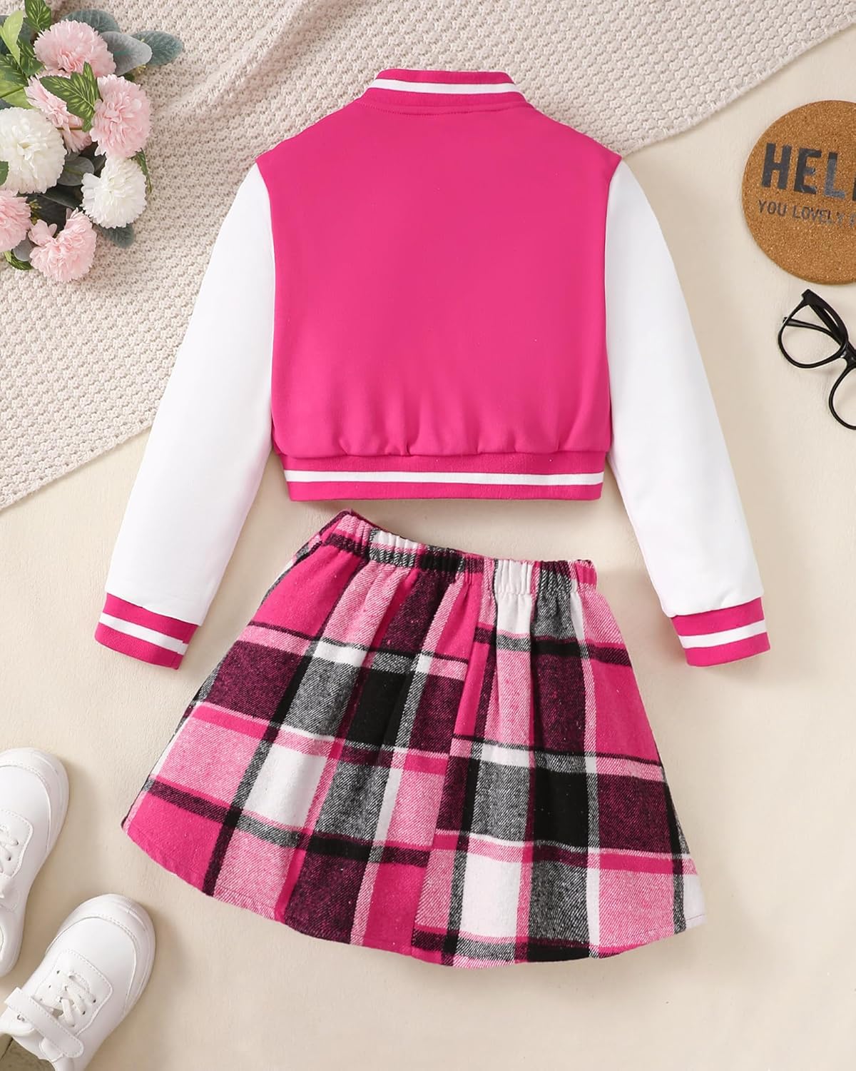Girls 2 Piece Outfits Skirt Set Button up Jacket Sweatshirt and Pleated Mini Skirts Fall Winter Clothes Size 7-14Y