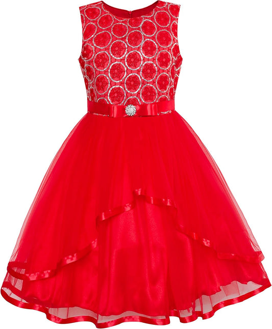 Flower Girls Dress Blue Belted Wedding Party Bridesmaid Size 4-12