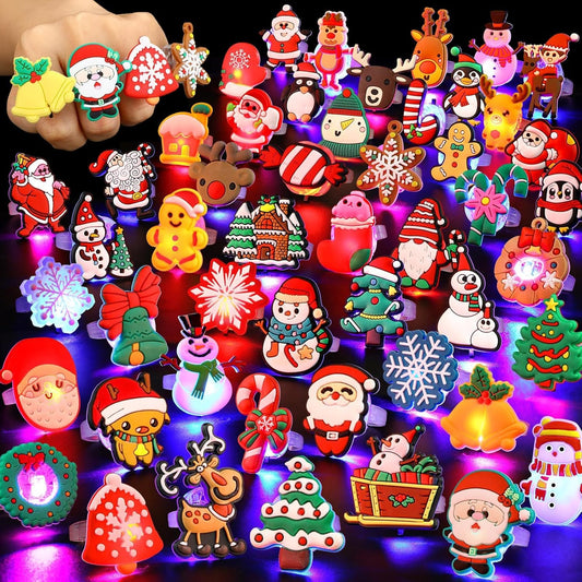 Christmas Stocking Stuffers for Kids - 50 Pcs LED Light Up Rings Party Favors That Glow in the Dark - Perfect Goodie Bag Fillers for Christmas Celebrations