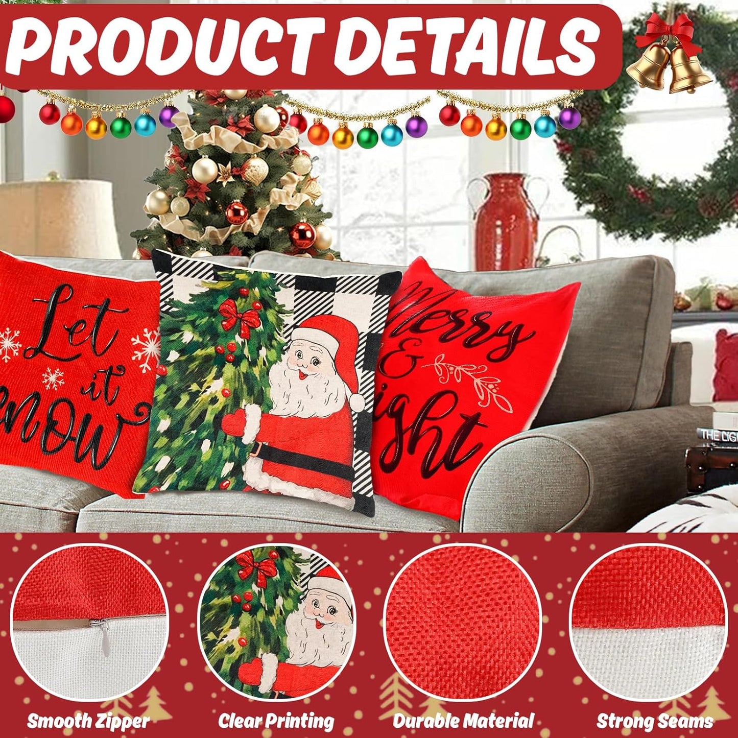 Transform Your Home This Holiday Season with Our Festive 18x18 Inch Christmas Pillow Covers - 4 Pack Featuring Cheerful Snowman, Santa, and Truck Designs for a Cozy Winter Wonderland