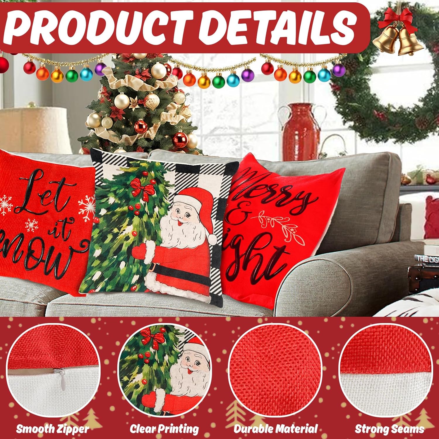 Transform Your Home This Holiday Season with Our Festive 18x18 Inch Christmas Pillow Covers - 4 Pack Featuring Cheerful Snowman, Santa, and Truck Designs for a Cozy Winter Wonderland