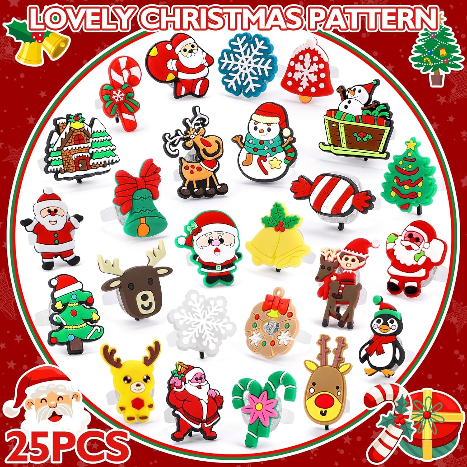 Christmas Stocking Stuffers for Kids - 50 Pcs LED Light Up Rings Party Favors That Glow in the Dark - Perfect Goodie Bag Fillers for Christmas Celebrations