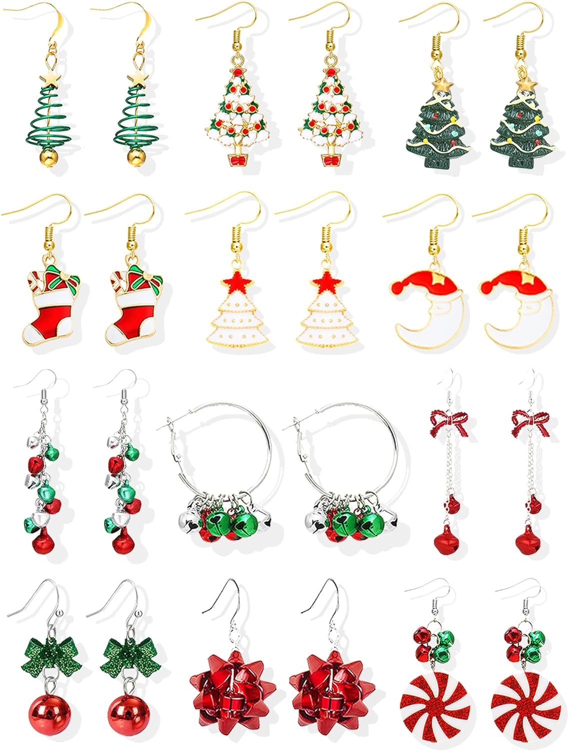 Charming Christmas Earrings Set for Women - Delightful Stocking Stuffers with Festive Bow, Bell, Tree, and Snowflake Dangles for Your Holiday Jewelry Collection!