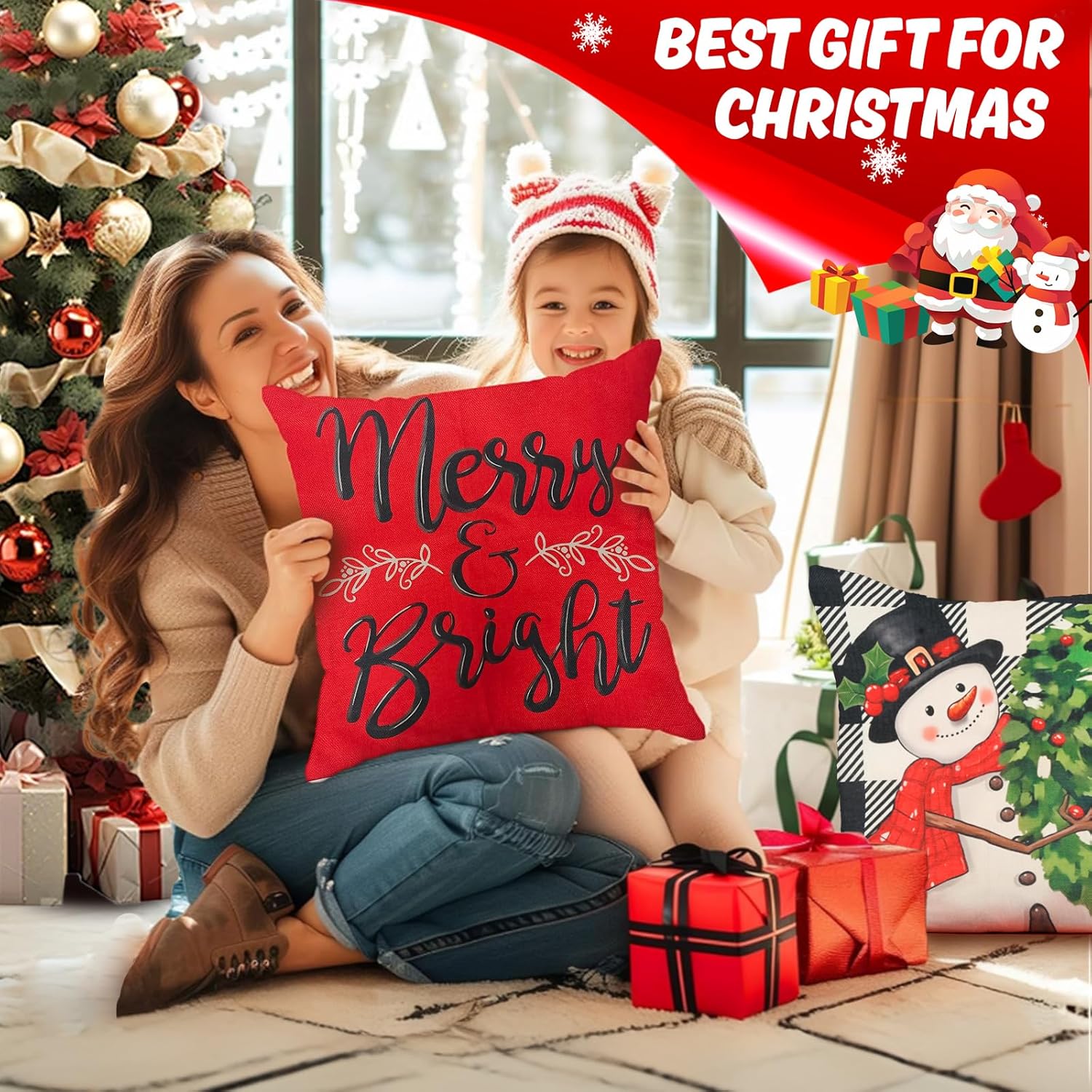 Transform Your Home This Holiday Season with Our Festive 18x18 Inch Christmas Pillow Covers - 4 Pack Featuring Cheerful Snowman, Santa, and Truck Designs for a Cozy Winter Wonderland