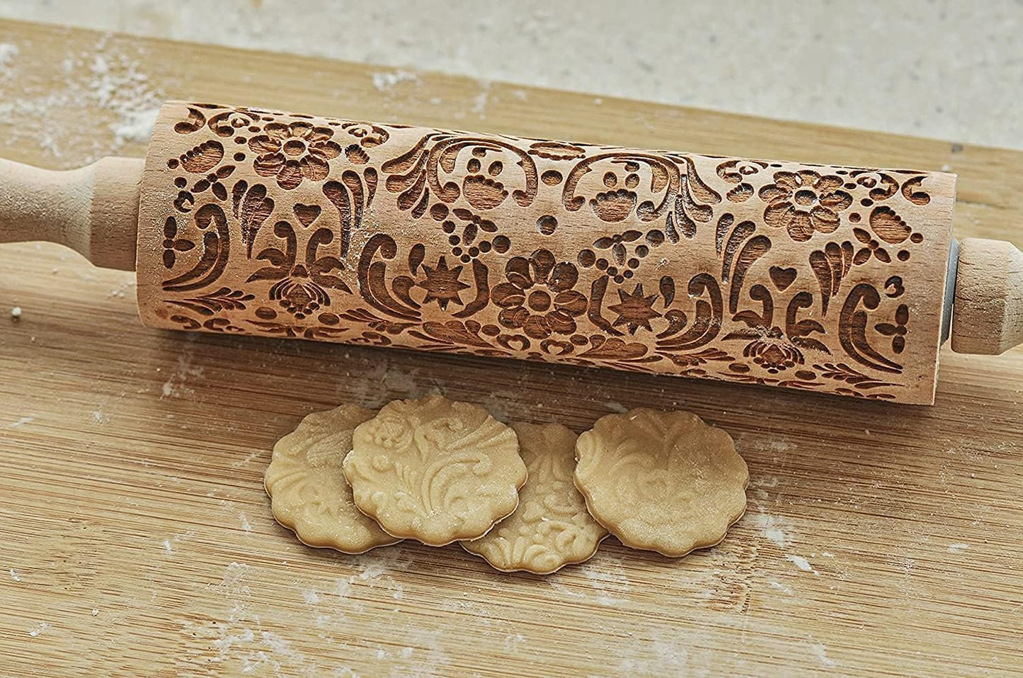 Festive Gingerbread Man Wooden Rolling Pin: Create Beautiful Embossed Cookies and Pastries for the Holidays