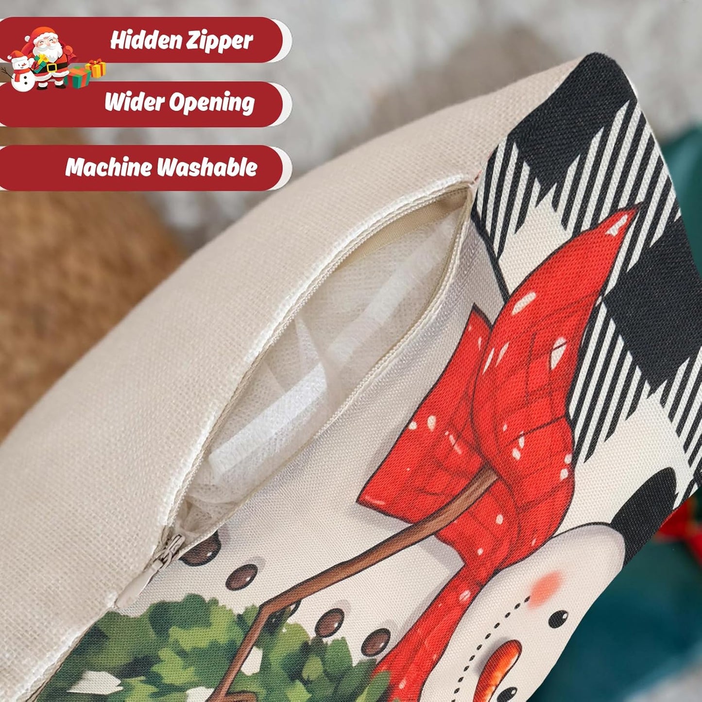 Transform Your Home This Holiday Season with Our Festive 18x18 Inch Christmas Pillow Covers - 4 Pack Featuring Cheerful Snowman, Santa, and Truck Designs for a Cozy Winter Wonderland