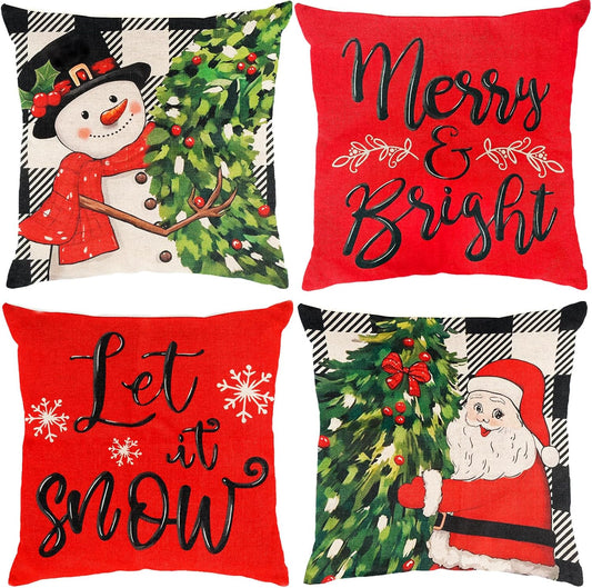 Transform Your Home This Holiday Season with Our Festive 18x18 Inch Christmas Pillow Covers - 4 Pack Featuring Cheerful Snowman, Santa, and Truck Designs for a Cozy Winter Wonderland