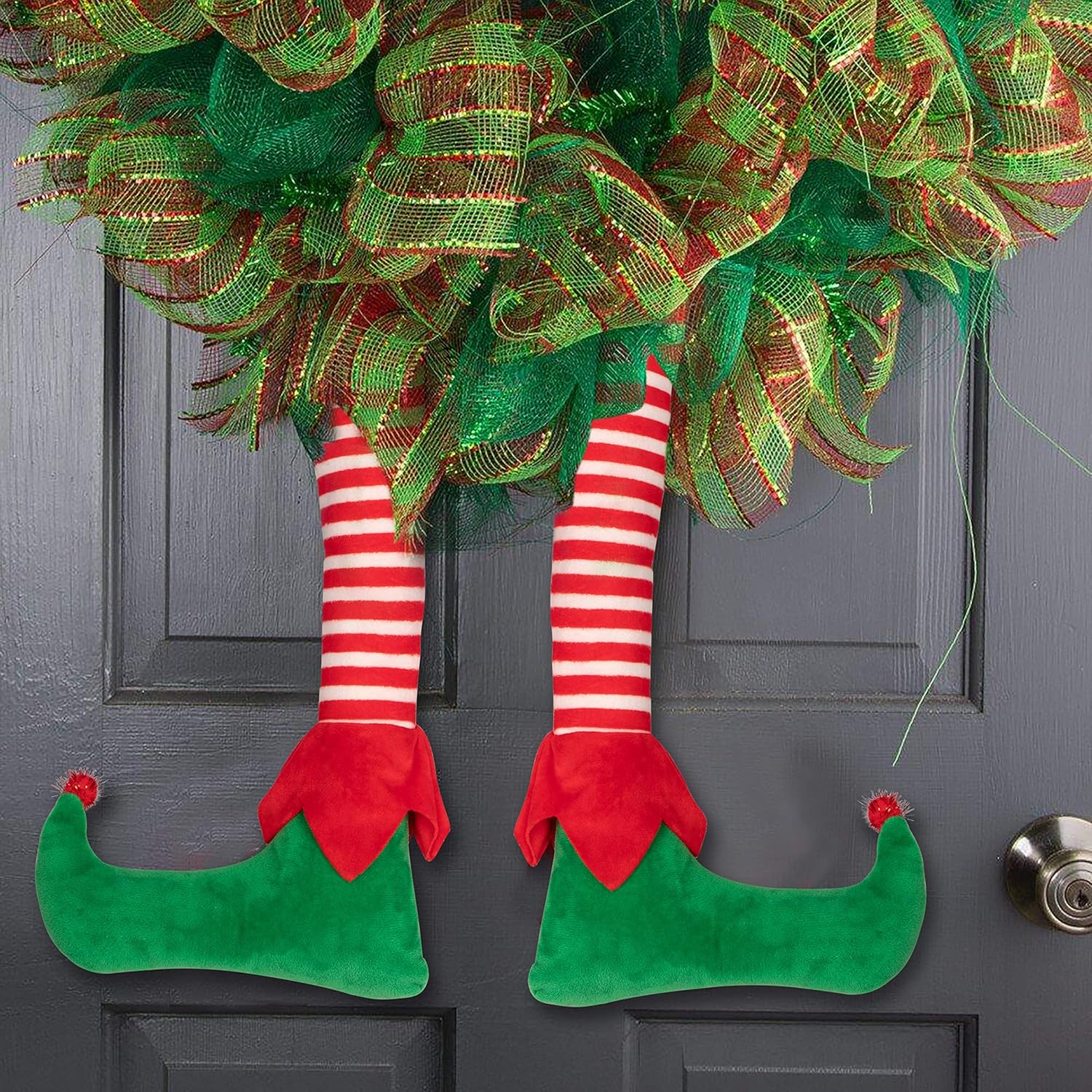 Festive 23” Christmas Elf Stuck Legs Tree Topper - Adorable Holiday Decor for Indoor and Outdoor Celebrations