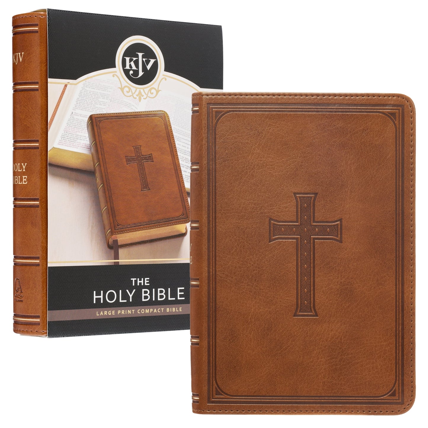KJV Holy Bible, Compact Large Print Faux Leather Red Letter Edition - Ribbon Marker, King James Version, Medium Brown