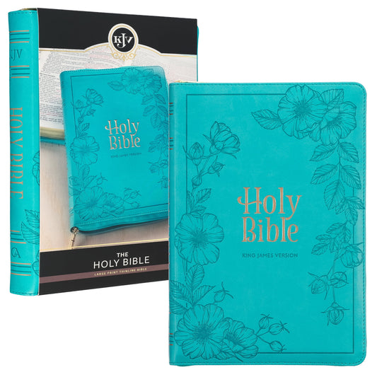 KJV Holy Bible, Thinline Large Print Faux Leather Red Letter Edition - Thumb Index & Ribbon Marker, King James Version, Teal, Zipper Closure (Hardcover)