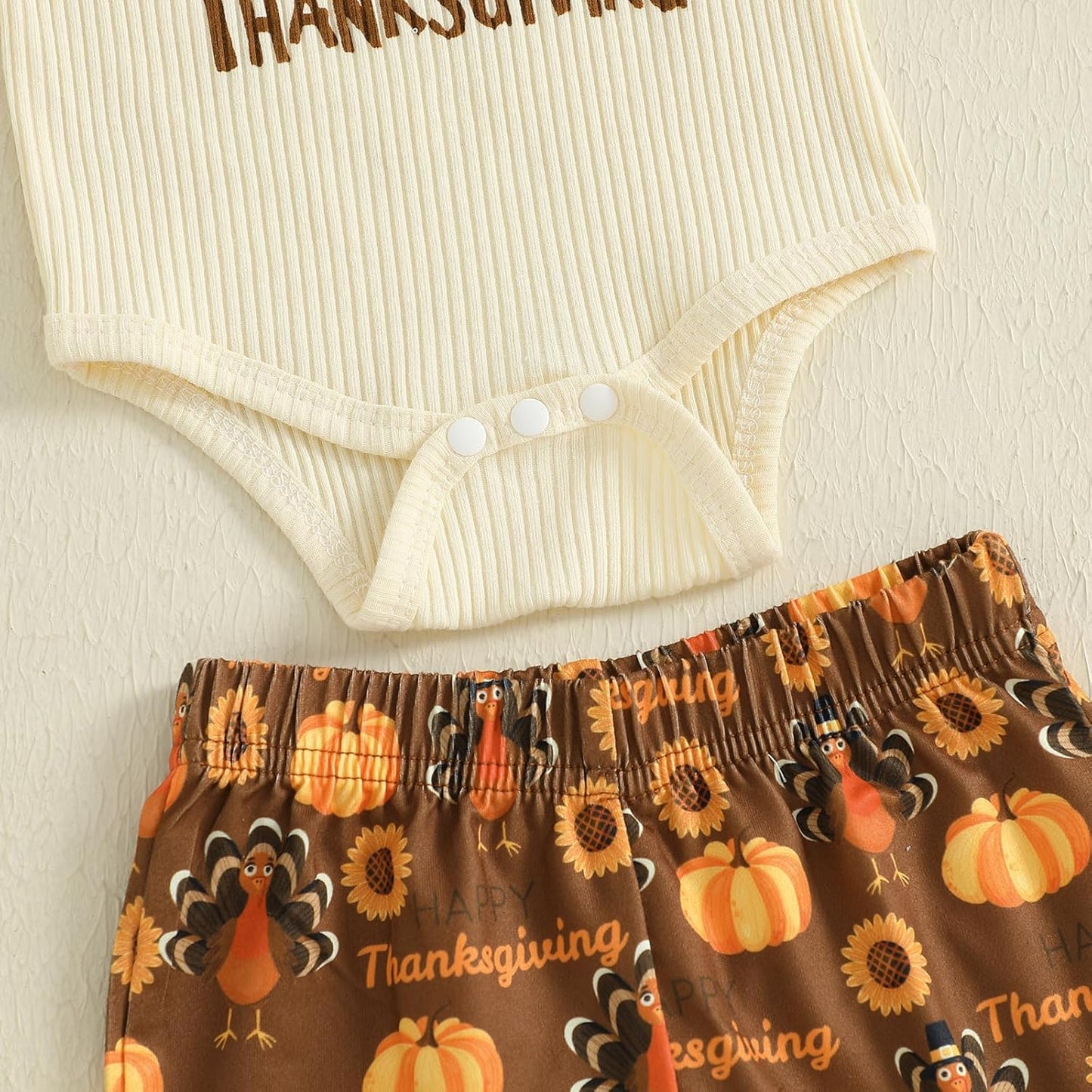 Thanksgiving Baby Girl Outfit My First/1St Little Turkey Romper Onesie Bell Bottoms Pants Fall Winter Clothes