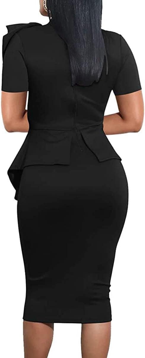 Women'S Fashion Peplum Bodycon Dresses Short Sleeve Bow Club Ruffle Pencil Party Dress