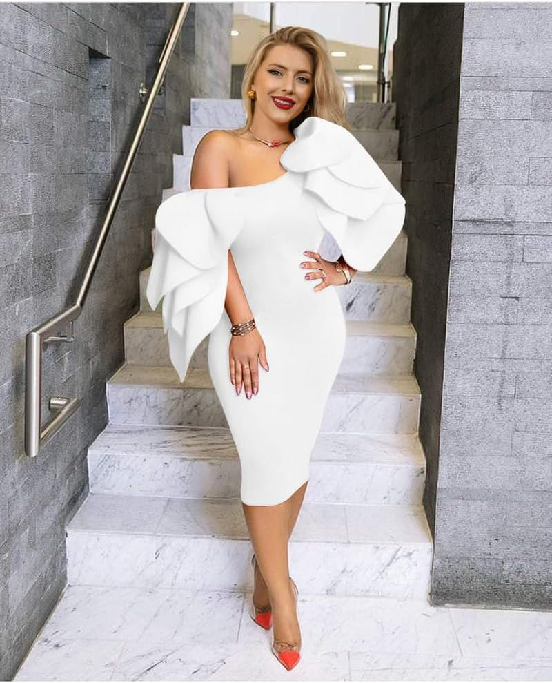 Chic Off-the-Shoulder Ruffle Midi Cocktail Dress for Effortless Elegance