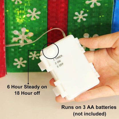 Festive Set of 3 Illuminated Christmas Gift Boxes - Red, Green & Blue Holiday Decor