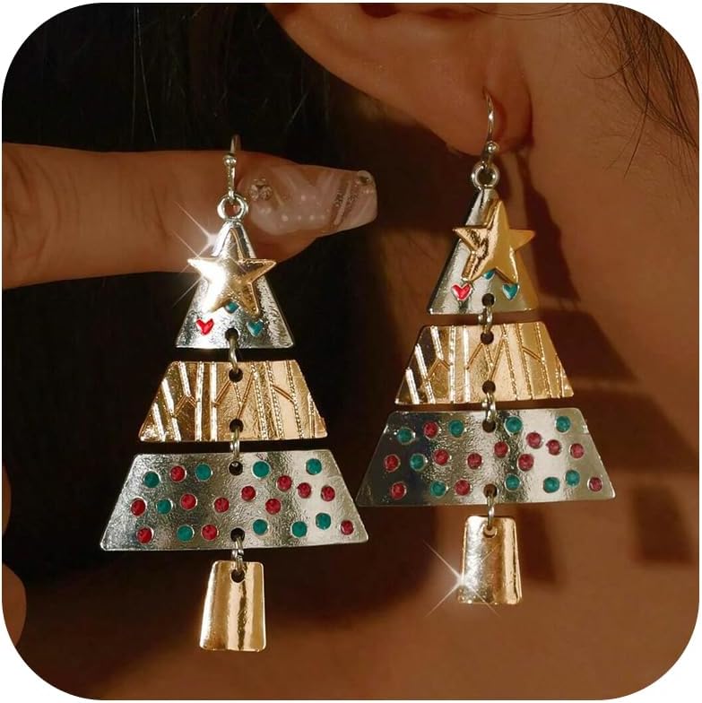 Charming Christmas Earrings Set for Women - Delightful Stocking Stuffers with Festive Bow, Bell, Tree, and Snowflake Dangles for Your Holiday Jewelry Collection!