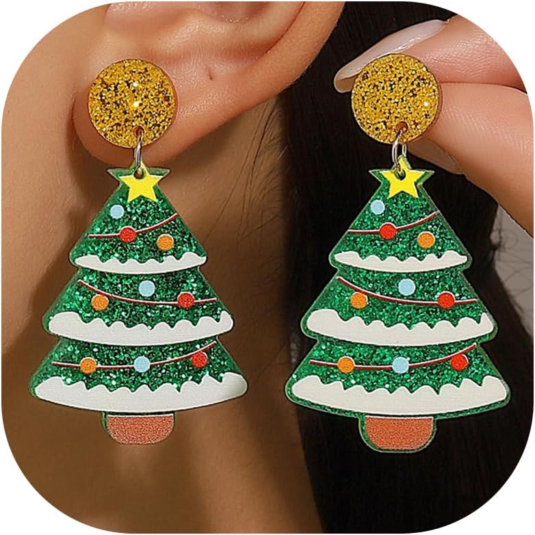 Charming Christmas Earrings Set for Women - Delightful Stocking Stuffers with Festive Bow, Bell, Tree, and Snowflake Dangles for Your Holiday Jewelry Collection!