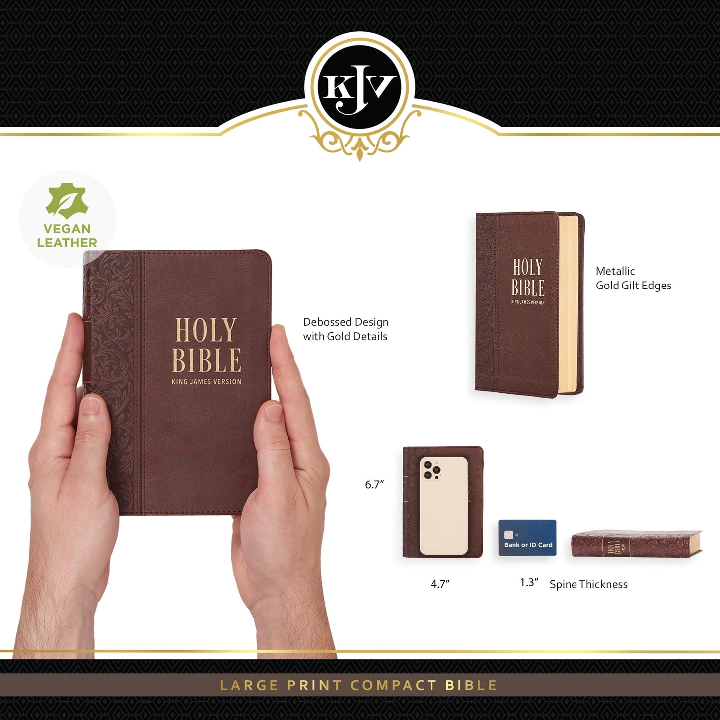 KJV Holy Bible, Compact Large Print Faux Leather Red Letter Edition - Ribbon Marker, King James Version, Medium Brown